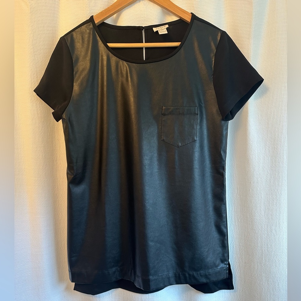 J Crew Black Faux Leather Pocket Tee XXS